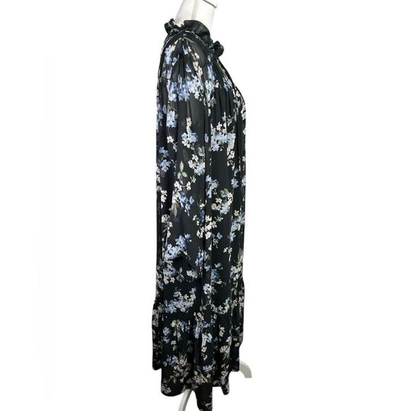 H&M Blogger Long Chiffon Dress Black Floral Large - Picture 9 of 14